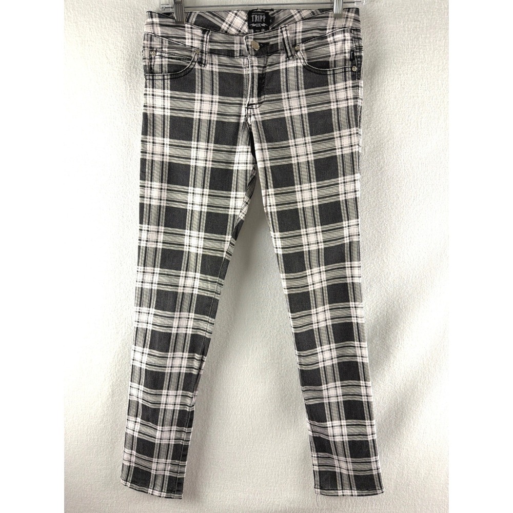 Tripp NYC Black White Plaid Skinny Pants Goth Punk Womens 5 Emo Alternative